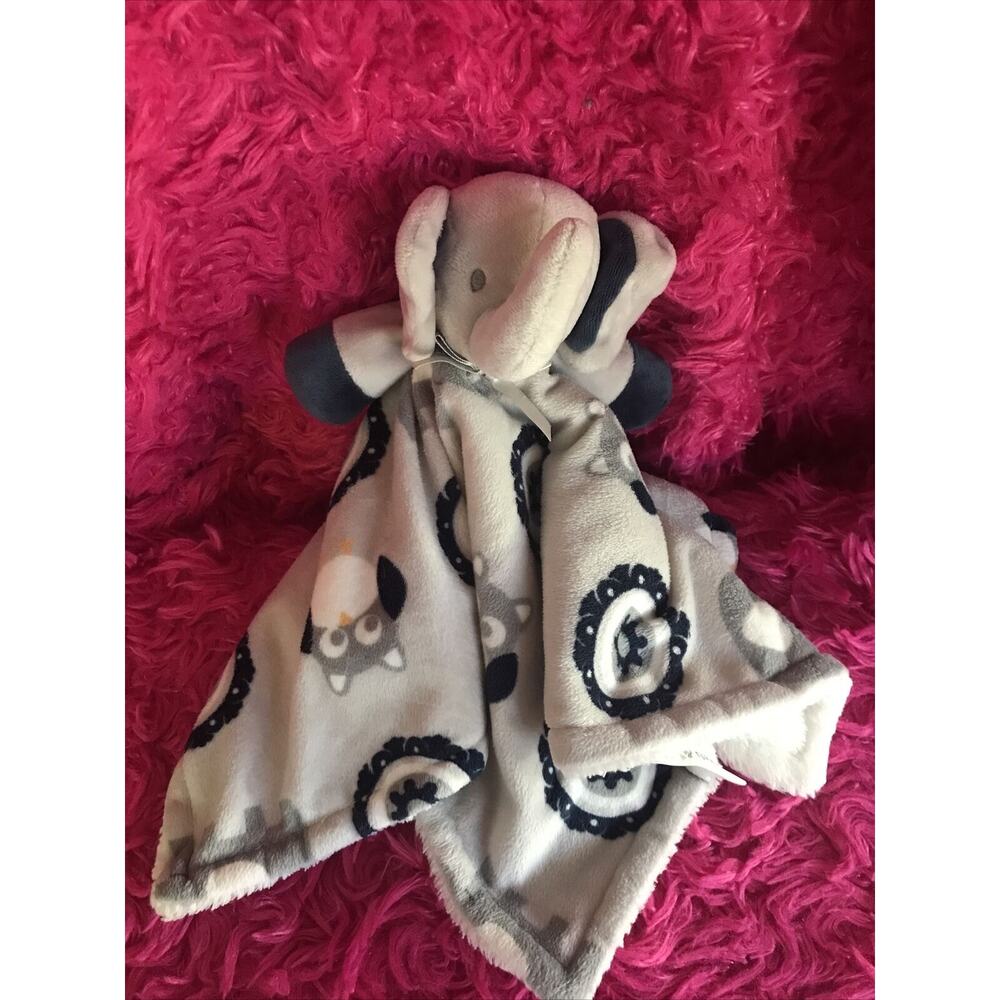 Blankets & Beyond Gray Navy Blue And White Elephant Owl‎ Security Baby Boy Lovey